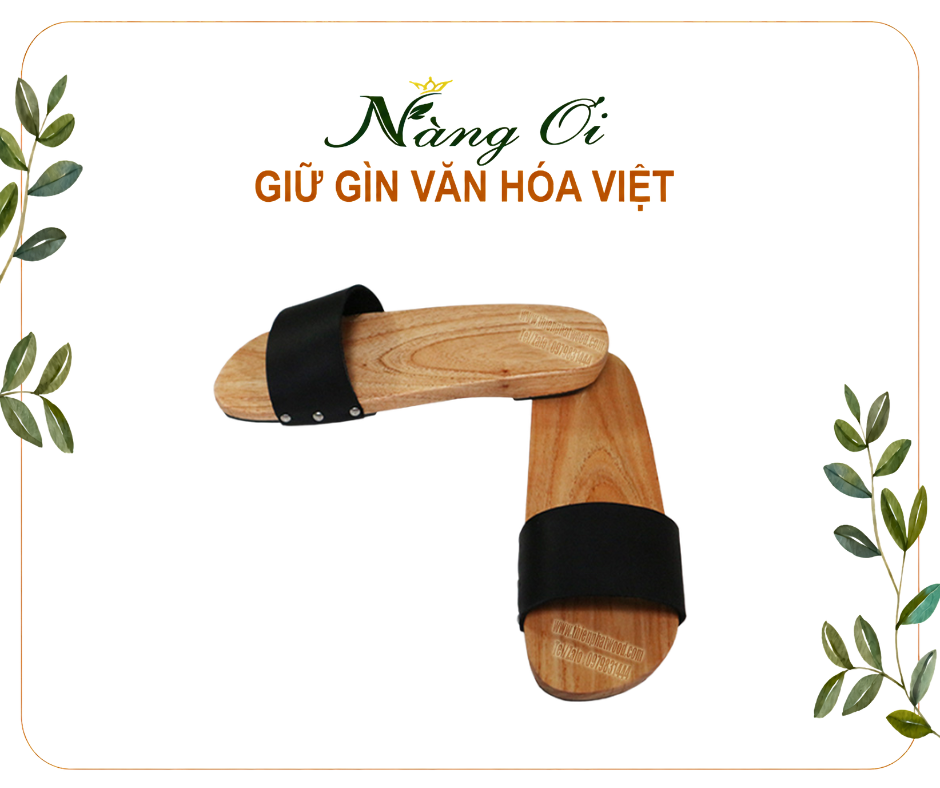 guốc gỗ truyền thống quai lụa màu đen sạch và sang